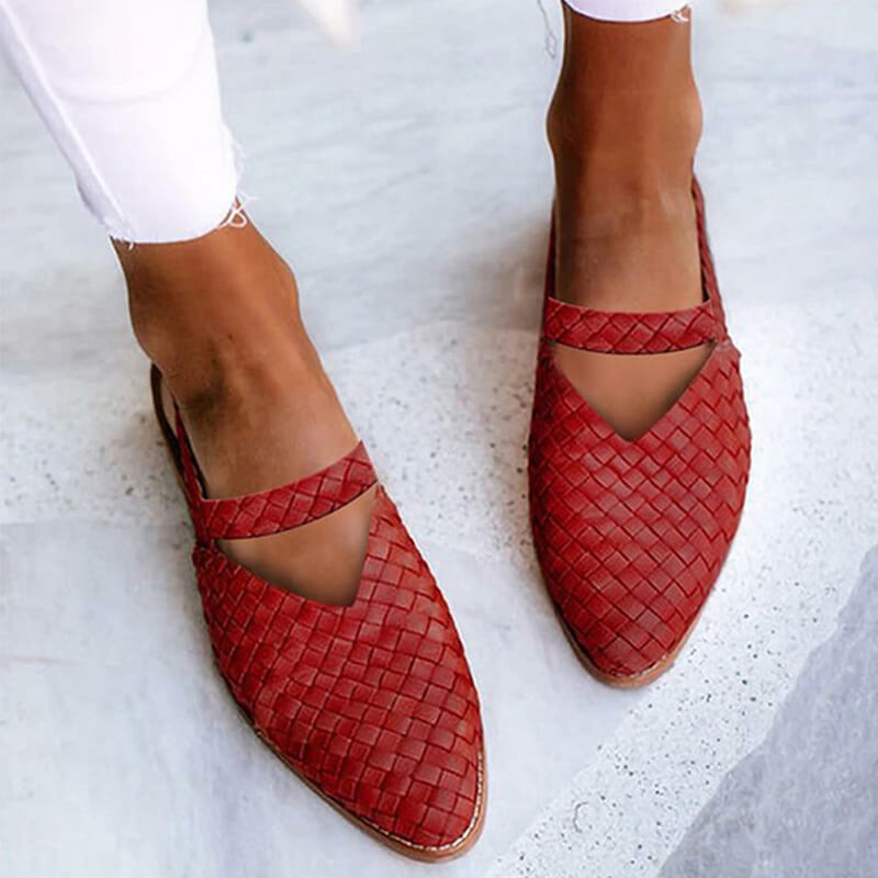 Femme Chaussures Plates Tressées à Bout Pointu et Bride Arrière
