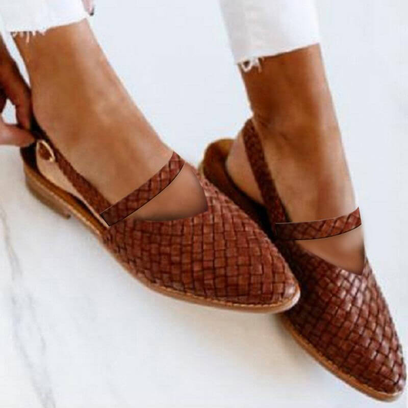 Femme Chaussures Plates Tressées à Bout Pointu et Bride Arrière