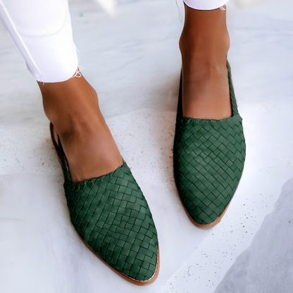 Femme Chaussures Plates Tressées à Bout Pointu et Bride Cheville