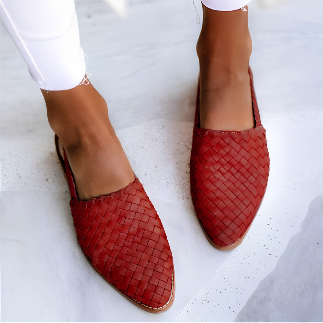Femme Chaussures Plates Tressées à Bout Pointu et Bride Cheville