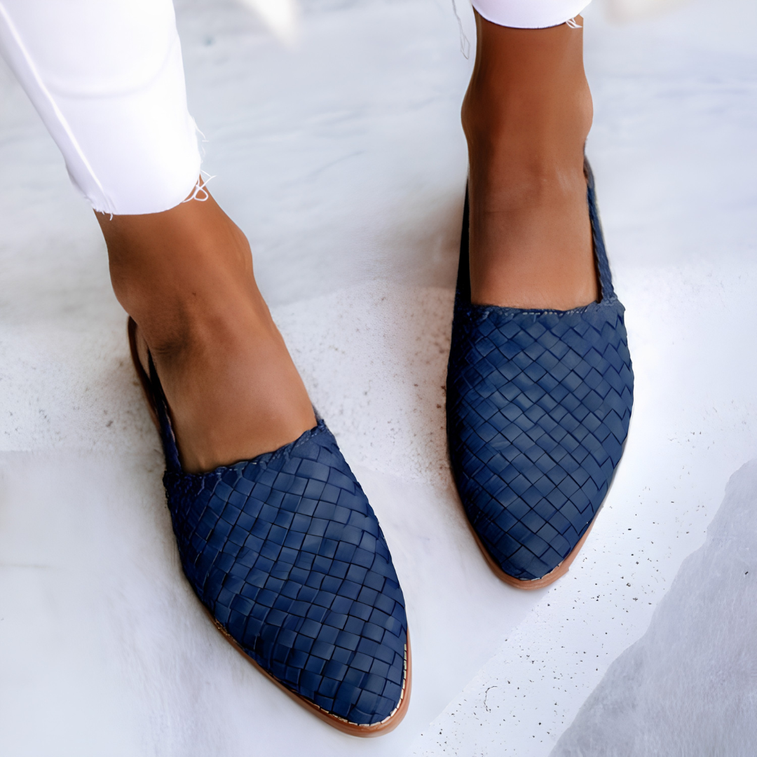 Femme Chaussures Plates Tressées à Bout Pointu et Bride Cheville