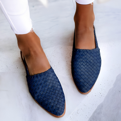 Femme Chaussures Plates Tressées à Bout Pointu et Bride Cheville