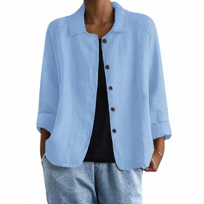 Femme Chemise Longue Manches Longues avec Col Rabattu et Boutons