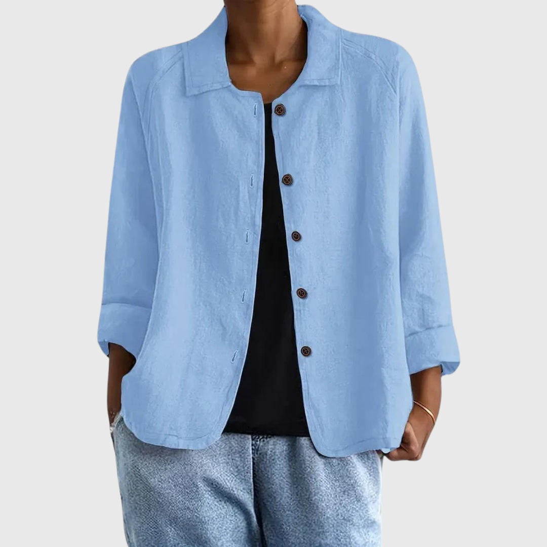 Femme Chemise Longue Manches Longues avec Col Rabattu et Boutons