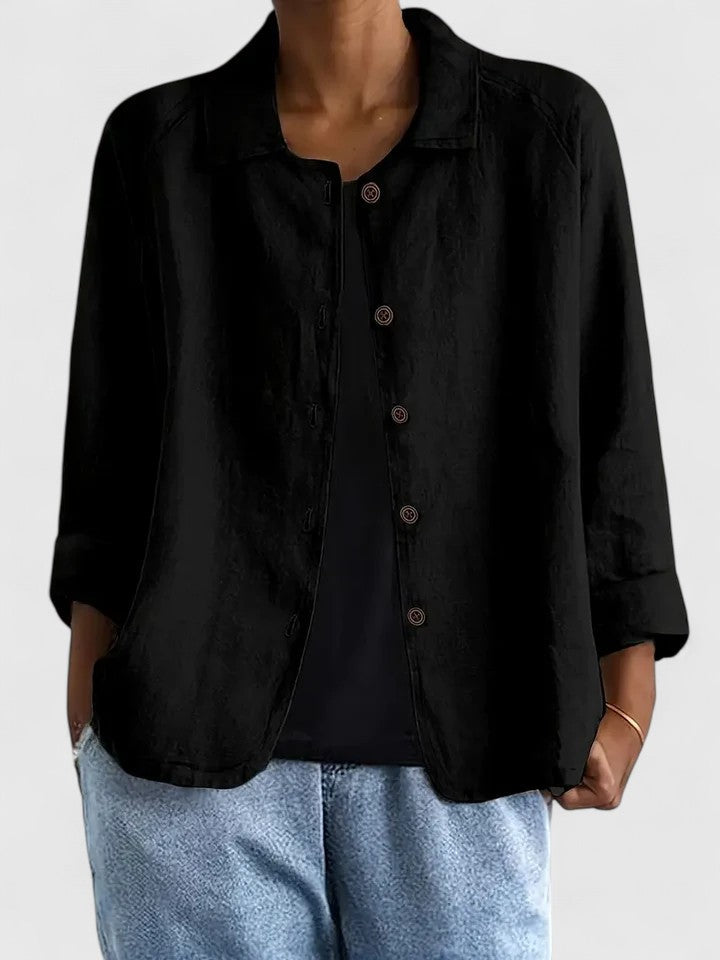 Femme Chemise Longue Manches Longues avec Col Rabattu et Boutons