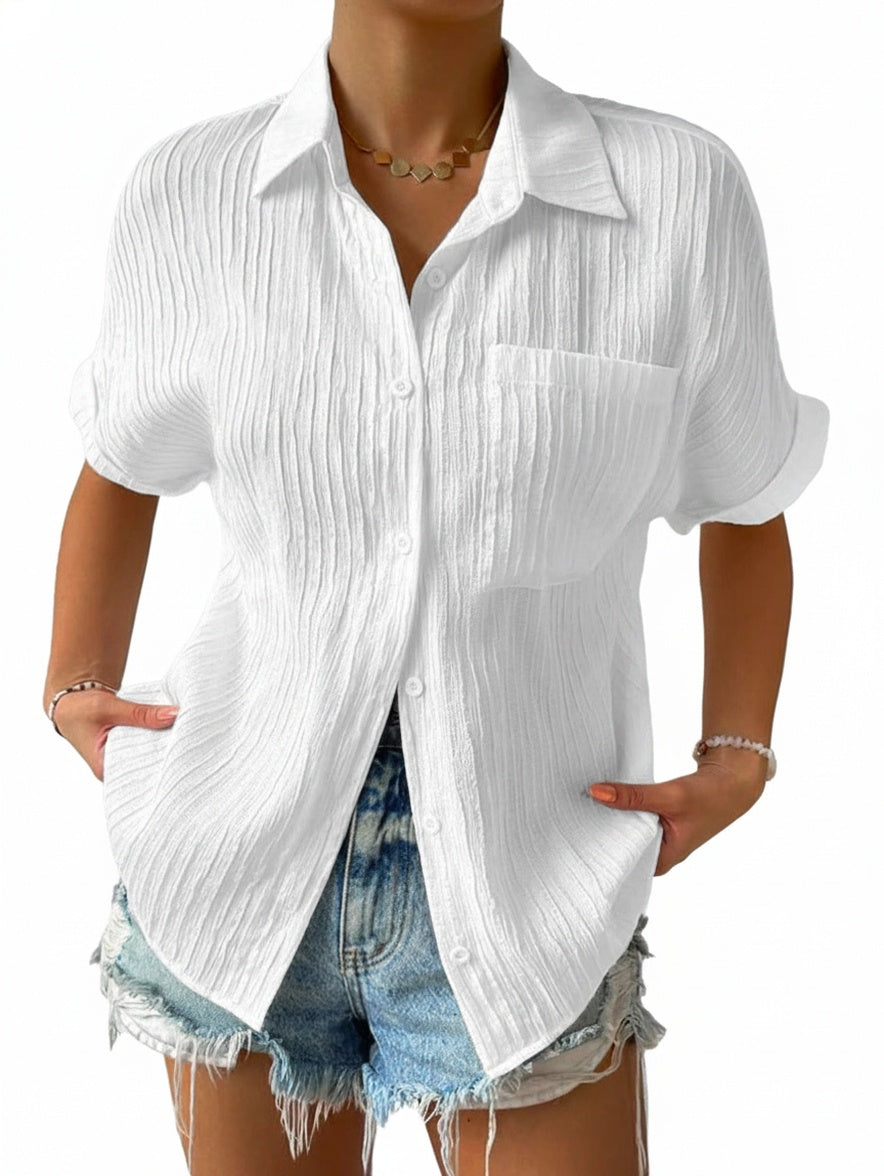 Femme Chemise Manches Courtes Oversize à Boutons avec Poche Poitrine