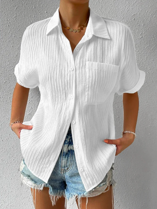 Femme Chemise Manches Courtes Oversize à Boutons avec Poche Poitrine