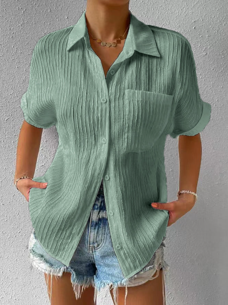 Femme Chemise Manches Courtes Oversize à Boutons avec Poche Poitrine