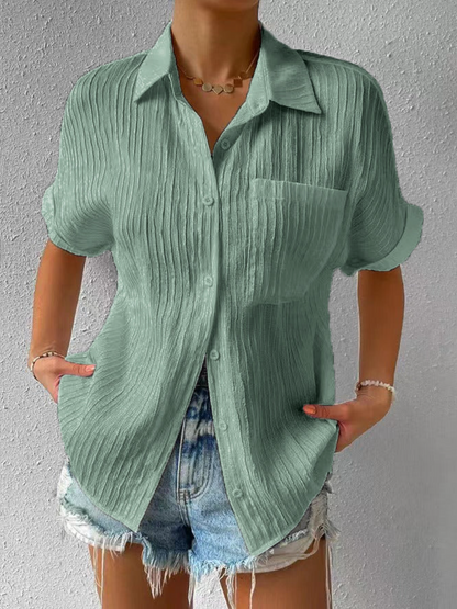 Femme Chemise Manches Courtes Oversize à Boutons avec Poche Poitrine