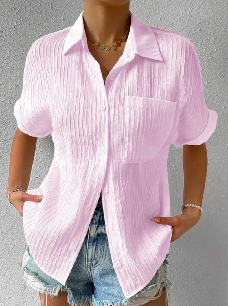 Femme Chemise Manches Courtes Oversize à Boutons avec Poche Poitrine