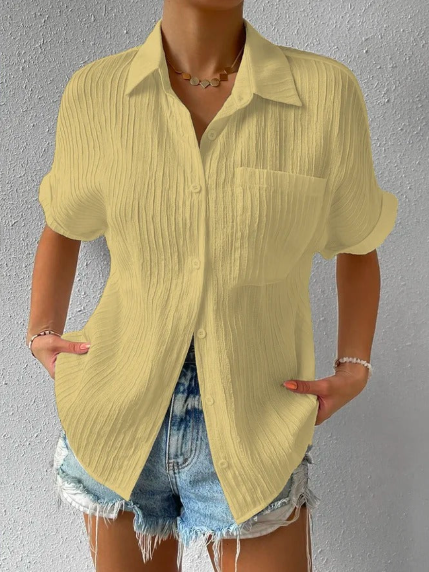 Femme Chemise Manches Courtes Oversize à Boutons avec Poche Poitrine