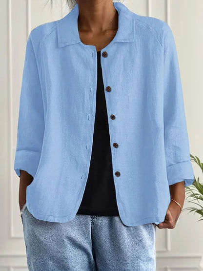 Femme Chemise Manches Longues col Classique à Boutonnière Coupe Décontractée