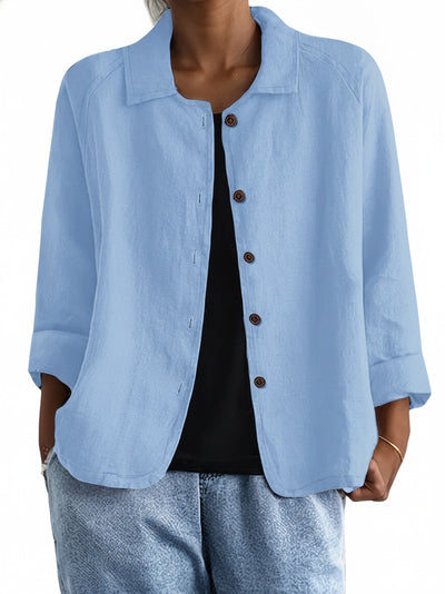 Femme Chemise Manches Trois-Quarts avec Col Classique et Fermeture Boutons