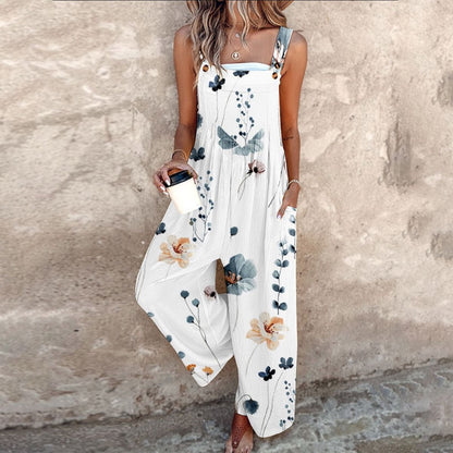 Femme Combinaison Large sans Manches à Imprimé Floral avec Poches