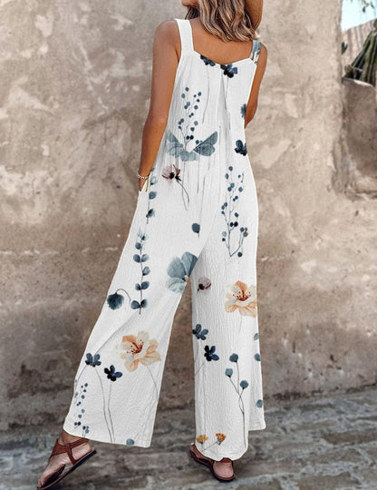 Femme Combinaison Large sans Manches à Imprimé Floral avec Poches