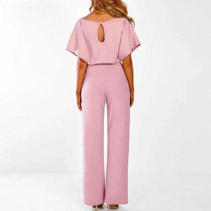 Femme Combinaison Pantalon Large Manches Courtes avec Ceinture à Nouer