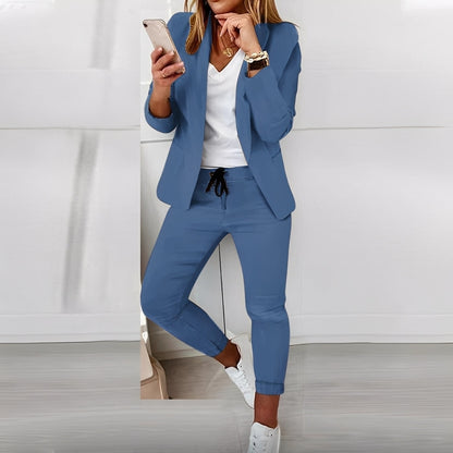 Femme Ensemble Blazer et Pantalon à Cordon Manches Longues Col Châle
