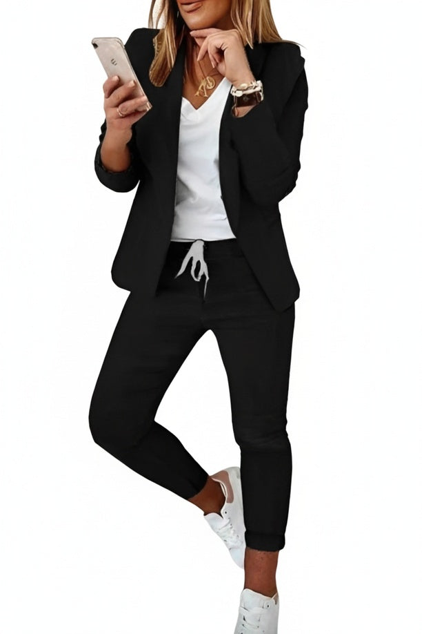 Femme Ensemble Blazer et Pantalon Slim Manches Longues sans Fermeture