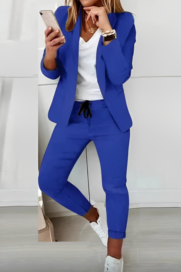 Femme Ensemble Blazer et Pantalon Slim Manches Longues sans Fermeture