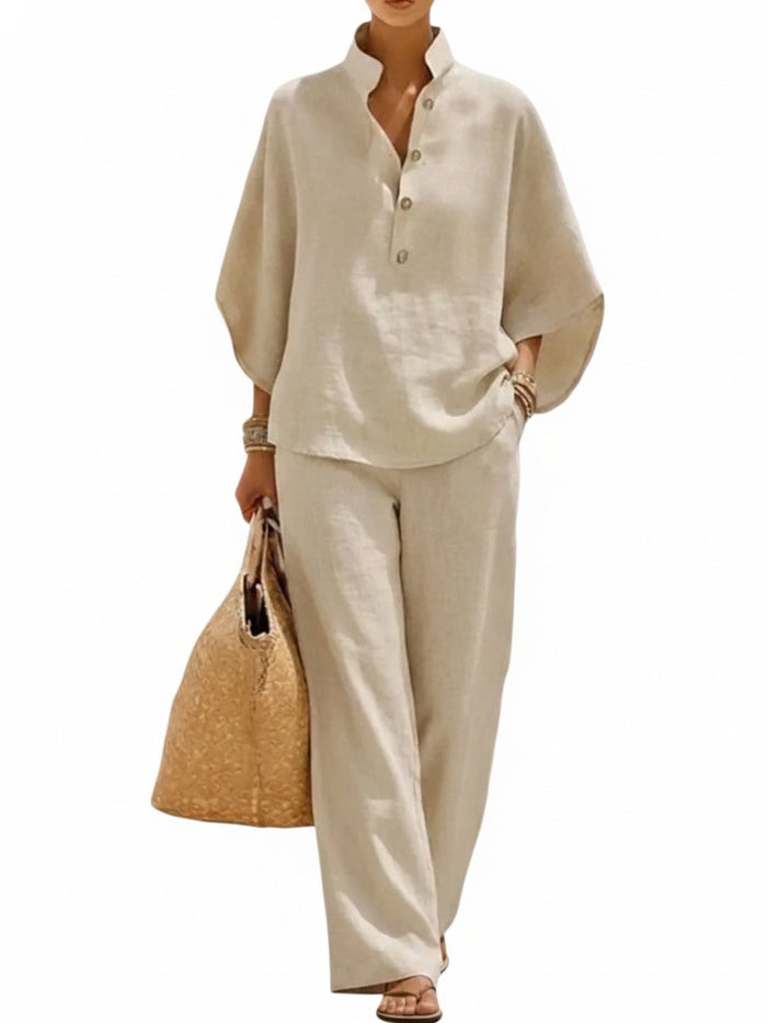 Femme Ensemble Deux-Pièces avec Blouse Oversize et Pantalon Large