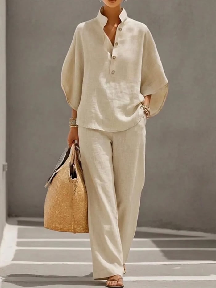Femme Ensemble Deux-Pièces avec Blouse Oversize et Pantalon Large