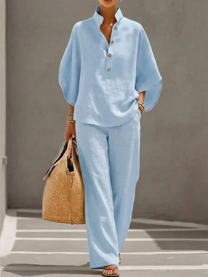 Femme Ensemble Deux-Pièces avec Blouse Oversize et Pantalon Large
