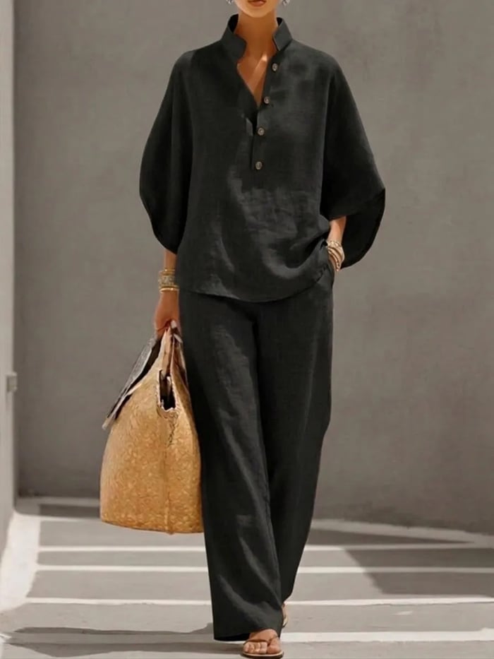 Femme Ensemble Deux-Pièces avec Blouse Oversize et Pantalon Large