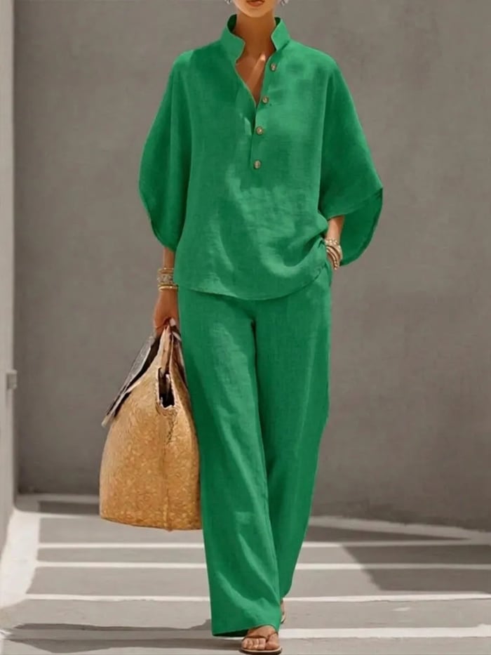 Femme Ensemble Deux-Pièces avec Blouse Oversize et Pantalon Large