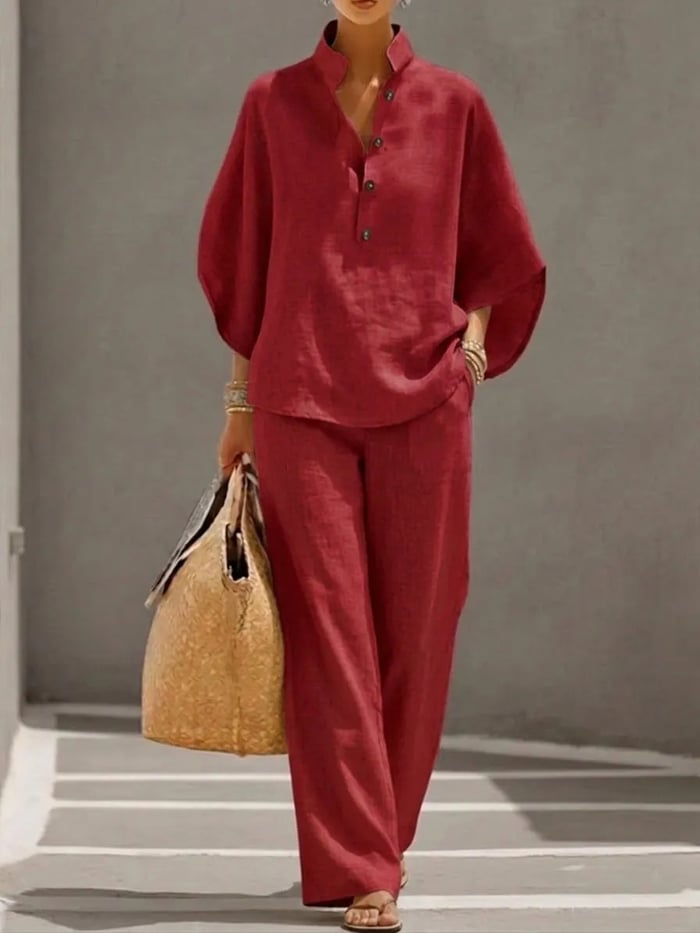 Femme Ensemble Deux-Pièces avec Blouse Oversize et Pantalon Large