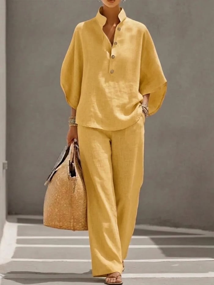 Femme Ensemble Deux-Pièces avec Blouse Oversize et Pantalon Large