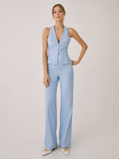 Femme Ensemble Gilet sans Manches et Pantalon Large à Col V