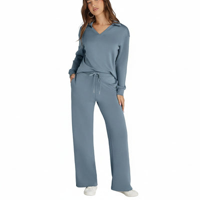 Femme Ensemble Loungewear avec Col V et Pantalon Large