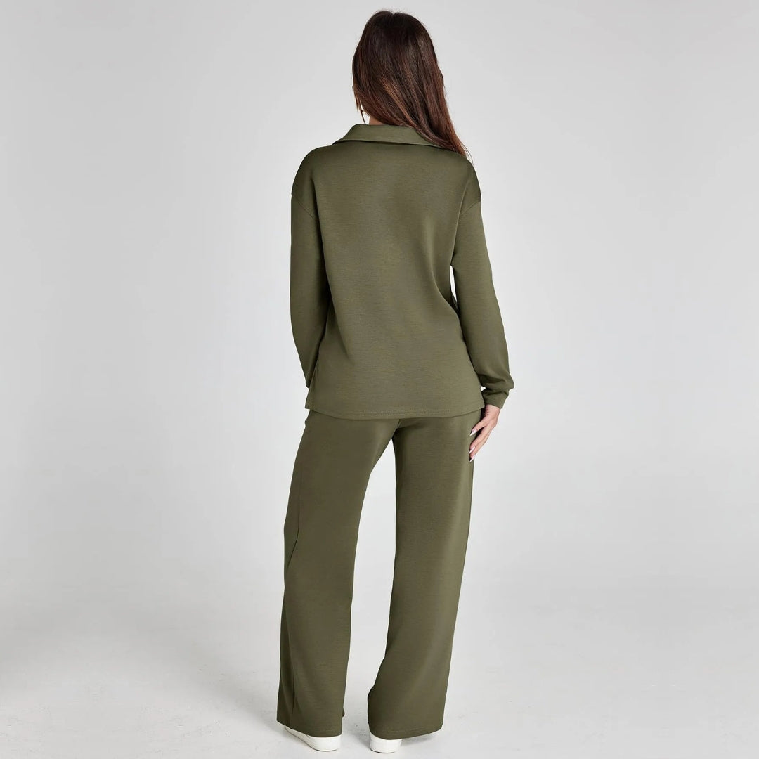 Femme Ensemble Loungewear avec Col V et Pantalon Large