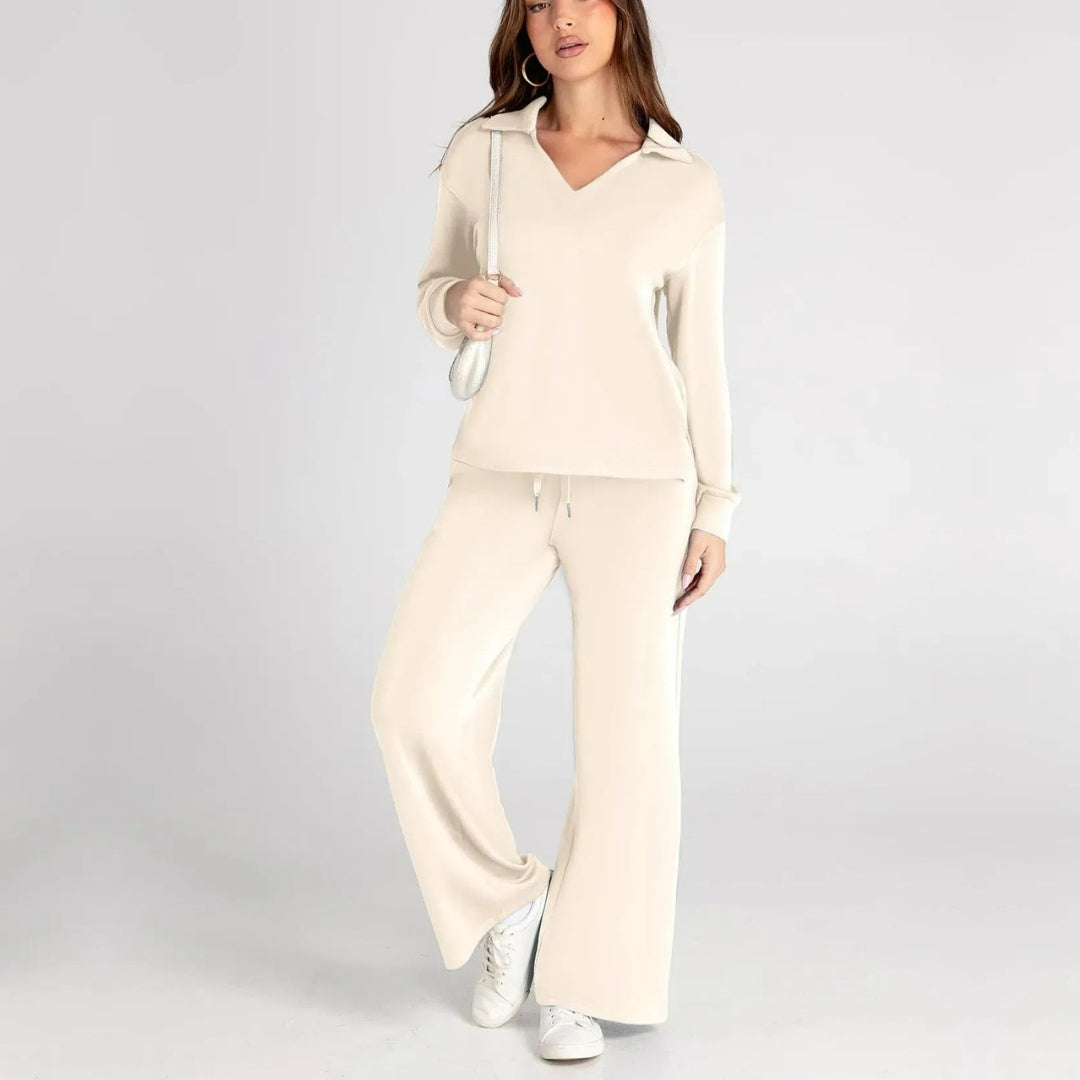 Femme Ensemble Loungewear avec Col V et Pantalon Large