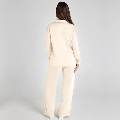 Femme Ensemble Loungewear avec Col V et Pantalon Large