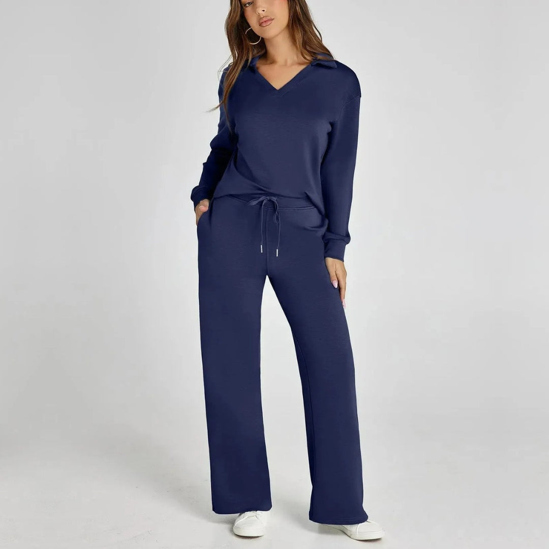 Femme Ensemble Loungewear avec Col V et Pantalon Large