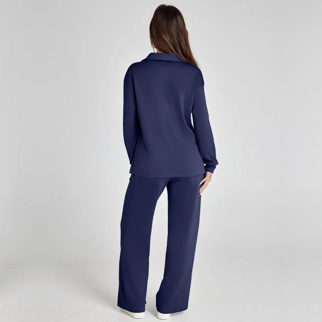 Femme Ensemble Loungewear avec Col V et Pantalon Large