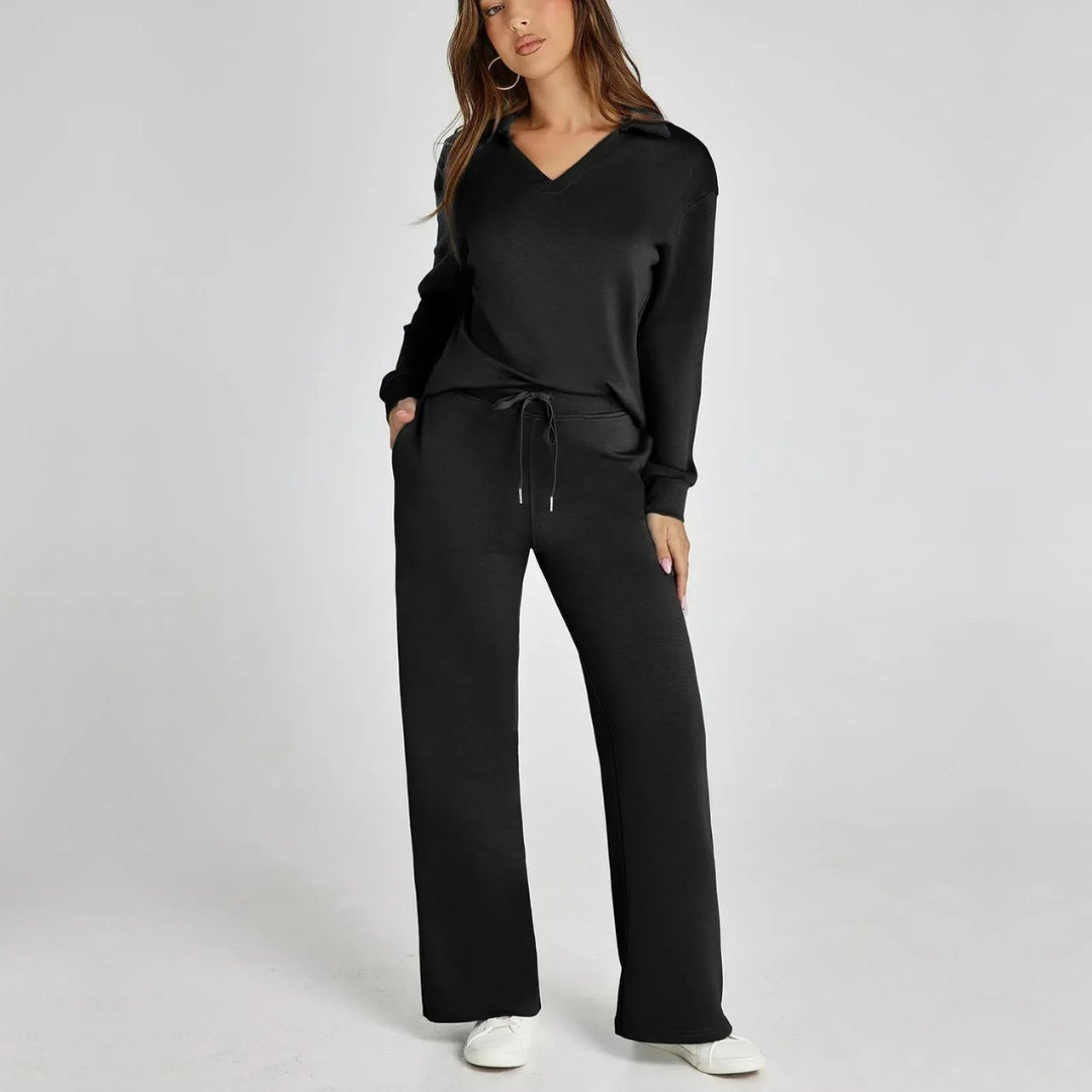 Femme Ensemble Loungewear avec Col V et Pantalon Large