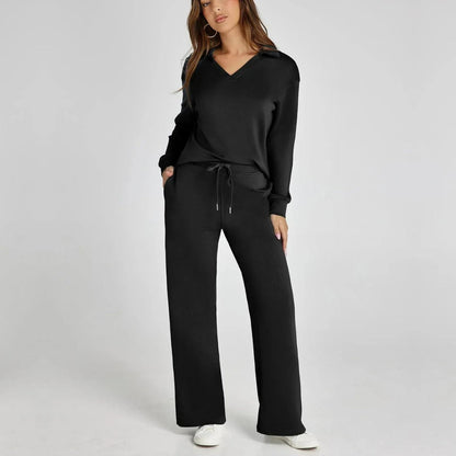 Femme Ensemble Loungewear avec Col V et Pantalon Large