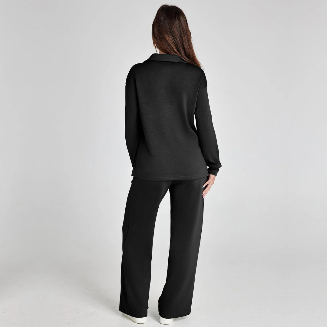 Femme Ensemble Loungewear avec Col V et Pantalon Large