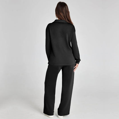 Femme Ensemble Loungewear avec Col V et Pantalon Large