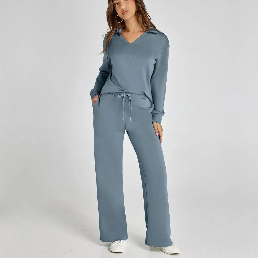 Femme Ensemble Loungewear avec Col V et Pantalon Large