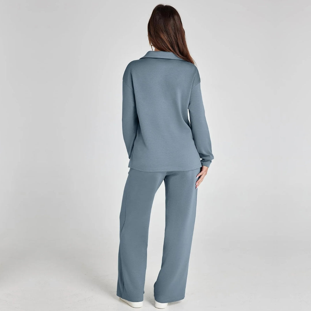 Femme Ensemble Loungewear avec Col V et Pantalon Large