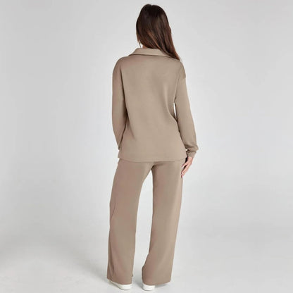 Femme Ensemble Loungewear avec Col V et Pantalon Large