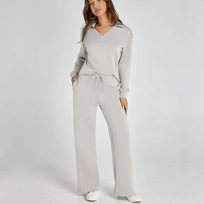 Femme Ensemble Loungewear avec Col V et Pantalon Large