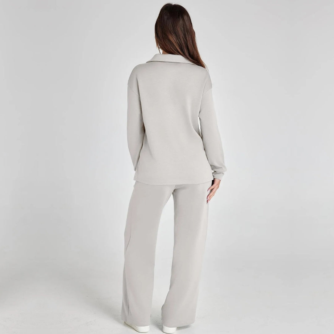 Femme Ensemble Loungewear avec Col V et Pantalon Large