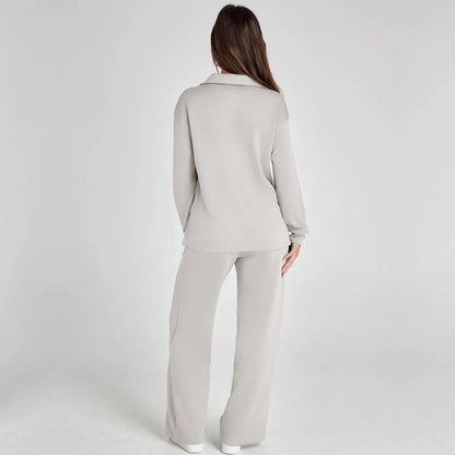 Femme Ensemble Loungewear avec Col V et Pantalon Large