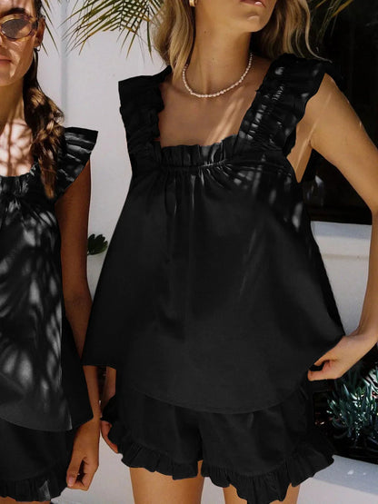 Femme Ensemble Sans Manches à Volants avec Short