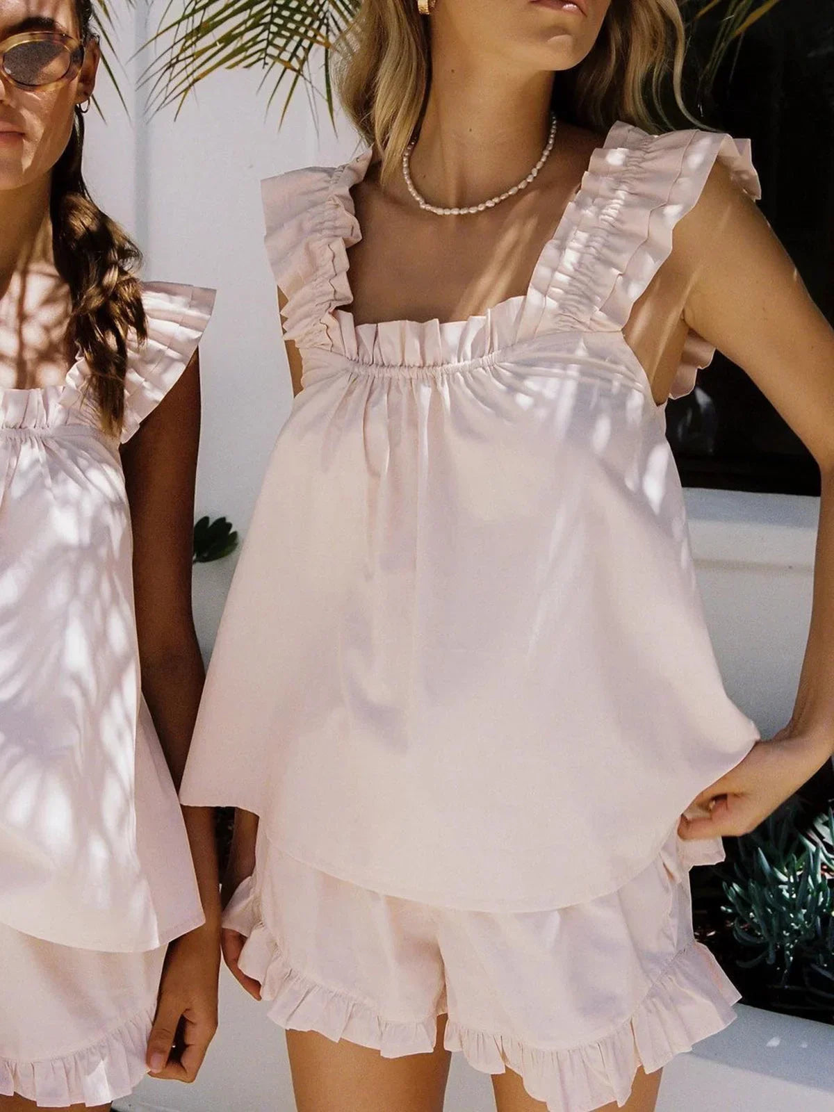 Femme Ensemble Sans Manches à Volants avec Short