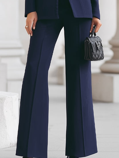 Femme Ensemble Tailleur Blazer à Col Montant et Pantalon Évasé Slim Fit